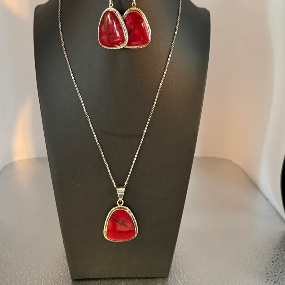 Red JasperPendant Necklace and Earring Set Mexico